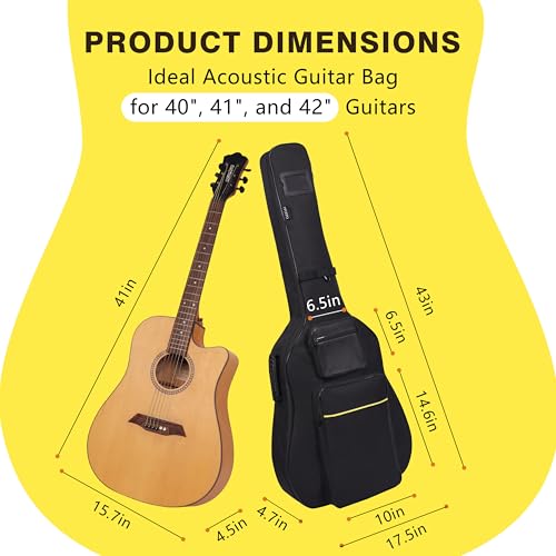 Image of 40 /41 /42 inch Acoustic Guitar Bag,Oxford Fabric with 0.35 inch Thick Padding | Water Resistant Gig Bag | 3 Pockets | Side Handle & Back Hanger Loop | Adjustable Dual Shoulder Straps for Travel Daily Use