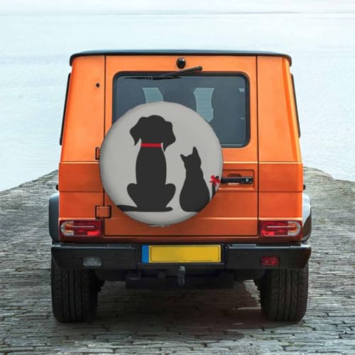 Image of Cats and Dogs Spare Tire Cover Cute Cat and Dog Back View Wheel Covers for RV Tires Camper Tire Case Protectors for Trailer Rv SUV Truck Travel Trailer 15 in