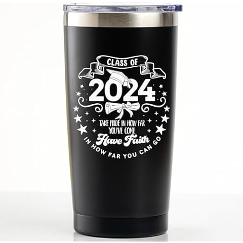 Fanuk Graduation Gifts for Him,Congratulations Gift Class of 2024 for Men Women High School Colleage Students 20 OZ Graduation Tumbler (Black) Cover