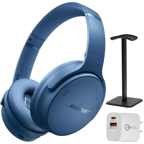 Bose QuietComfort Bluetooth Headphones, Wireless Headphones with Active Over Ear Noise Cancelling and Mic, + Green Extreme 20W 2-Port Wall Charger (Blue Dusk)