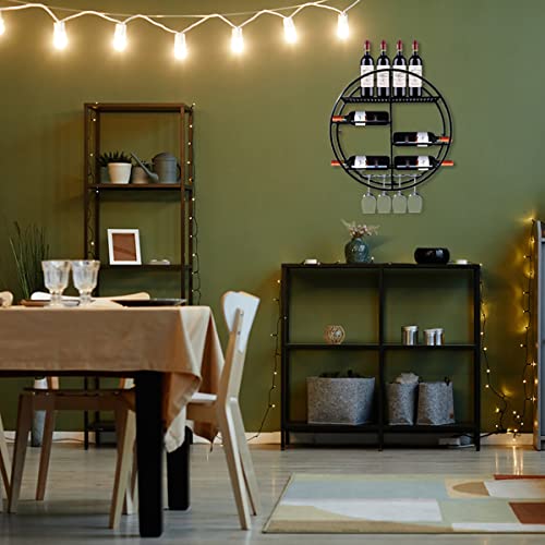 Pengfei Round Wall Mounted Wine Rack, Black Metal Wine Glass Shelf Goblet Holder, 23.6" Modern Floating Wine Bottle Organizer For Home Bar Kitchen #TOP5
