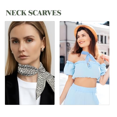 panthra 8 Pcs Silk Bag Scarf for Women, Multifunctional Boho Scarves Headbands, Vintage Elegance, Lightweight Neck Strap, Can be Used as A Bag Hair Accessory (White/Blue/Pink/Dark Green)4