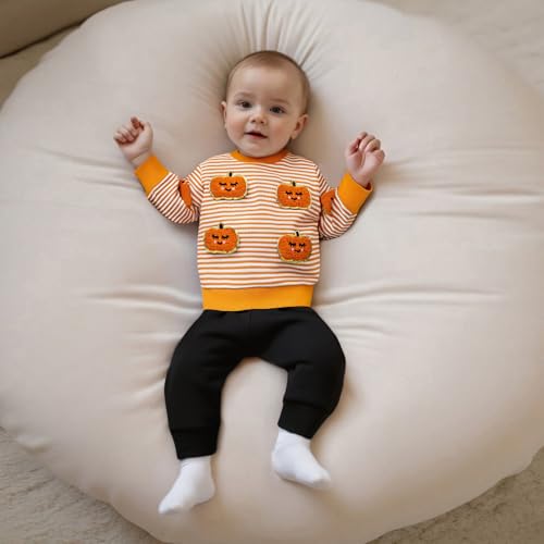 ZAXARRA Toddler Boy Fall Winter Tops Long Sleeve Round Neck Stripe Waffle Sweatshirt Pullover Baby Casual Tops Clothes3