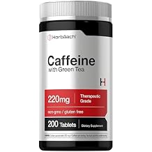 Horbaach Caffeine Pills 200mg | with Green Tea | 200 Tablets | Vegetarian, Non-GMO & Gluten Free