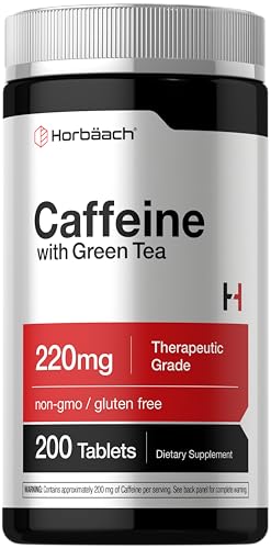 Horbach Caffeine Pills 200mg | with Green Tea | 200 Tablets | Vegetarian Non-GMO & Gluten Free