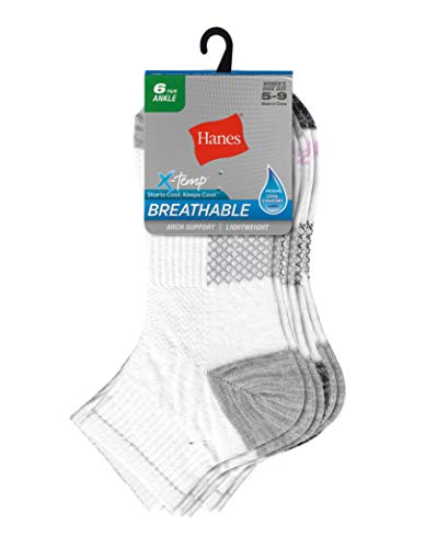 Hanes Women's Lightweight Breathable Ankle Socks 6 Pair Pack