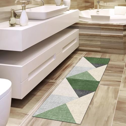 Alfombra lavable verde oscuro 110 x 200 cm con base antideslizante para pasillos transitados 4