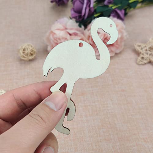 Creaides 40Pcs Wooden Flamingo Shaped Cutout Crafts Unfinished Wood Ornaments Gift Tags Perfect For Hawaii Holiday Party Home Decoration #TOP3