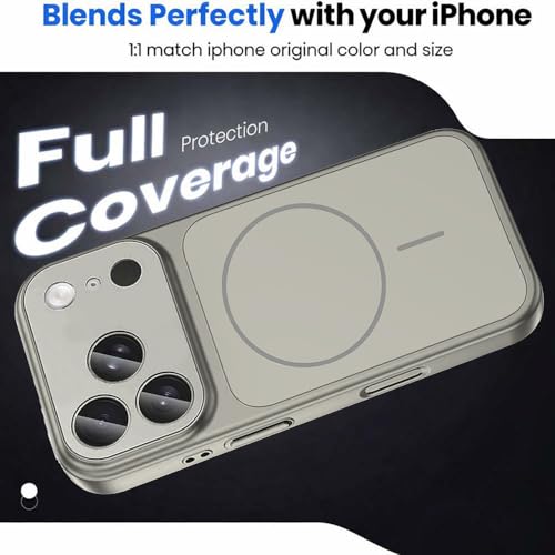 Image of Elzzi Magnetic Case for iPhone 17 Pro Max Case [Compatible with MagSafe][Built-in Camera Lens Protector] Slim Soft Silicone Bumper Shockproof Metallic Luster Back Cover Phone Case (Titanium)