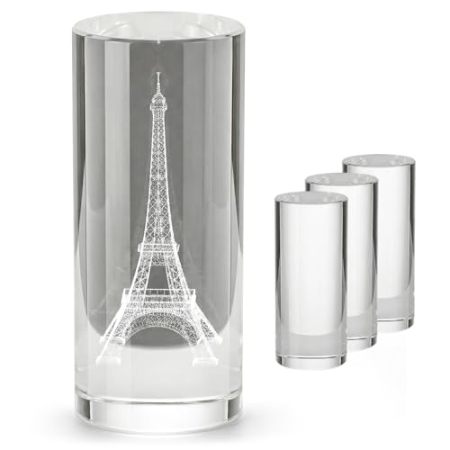 Cloudray Cylinder Crystal Blank Blocks for 2D & 3D Lazer Engraving Machines, Glass Blocks Set of 4, Crystal Stand, Clear Crystal Ornaments for 3D Crystal Photo & Custom Gifts, 4 Packs