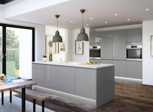 Image of HOME13 Light Grey Glossy Wallpaper Peel & Stick Wallpaper Self - Adhesive Removable Vinyl Wallpaper for Kitchen Cabinet Furniture Countertop Waterproof Wallpaper (12x84 Inch)