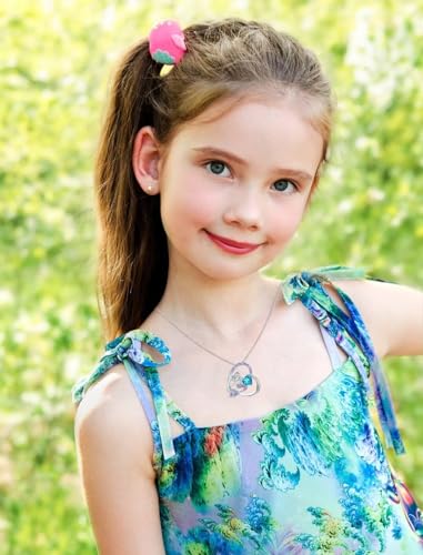 Mermaid Birthstone Necklace for Kids Girls Heart Mermaid Tail Beaded Necklace Gifts Birthday Jewelry for Little Teens Girls Daughter Granddaughter Niece2