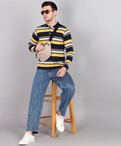 Image of INKKR Polo Neck Full Sleeve Striped Men's Tshirt