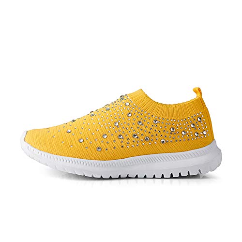 Image of GOSPT Women's Mesh Sport Shoes Rhinestone Glitter Slip On Ballroom Jazz Latin Dance Sock Sneakers