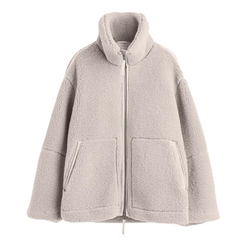 GOSEAGOTOFUN Fleece Jacket Women Stand Collar Zip Up Jacket Casual Long Sleeve Warm Fleece Coat Fall Winter Thick Outerwear 01-Beige Small - image 4