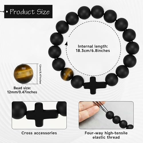 Pulsera de Hombre con Cruz y Cuentas de Piedra Negra miniatura 3
