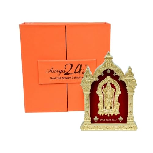 Image of EKA Temple Series Tiruchendur Murugan Swami Table Top Premium Gold Foil Artwork with Metal Stand | Sacred Murugan Temple-Inspired Spiritual Decor for Home, Office & Pooja Space