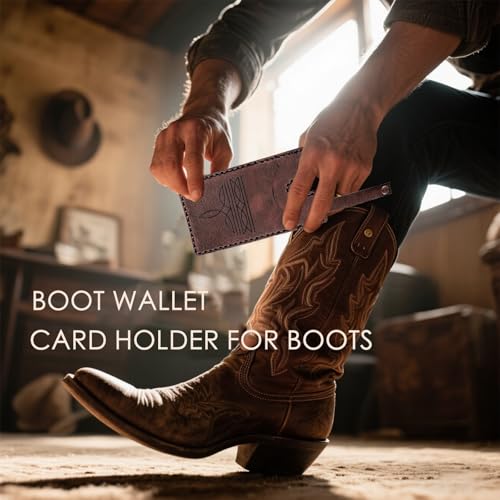 3pcs Western Boot Wallet with Snap Strap – Leather Card Holder for Cowboy Boots | Handcrafted Slim Wallet for Women & Men | RFID Blocking Cash Strap Pocket3