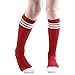 juDanzy 2 Pack of Baby, Toddler and Kids Knee High Tube Socks for Boys and Girls with Grips (2-4 Years, Blue & Red with White Stripes)