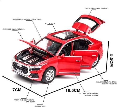 Image of Diecast Audi Q8 Toy Car Scale Model,Pull Back Vehicles Alloy Simulation Supercar with Lights and Sound Also for Car Dashboard,Kids,Adult (White)