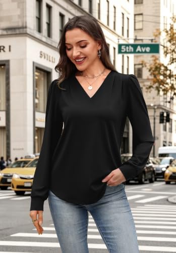 Womens Tops Long Sleeve Shirts for Women Blouses Dressy Casual Fall Outfits | Business Casual Tops for Women, Blouses for Women, Fall Clothes, V Neck, Work Tops, Concert Outfits, Winter Clothing - image 3