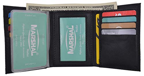 Men's Nylon Black Classic Trifold Credit Card ID Wallet with Leather Interior2
