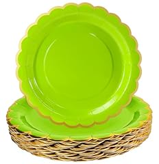 lime green paper plates with gold foil