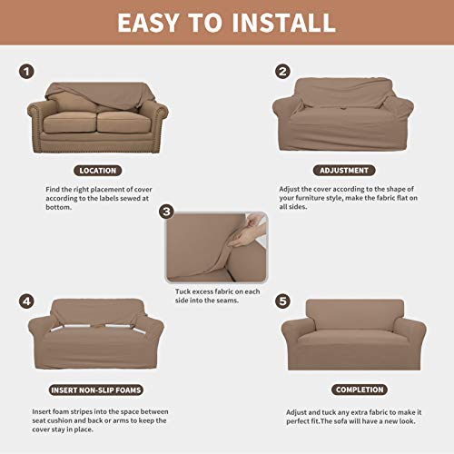 Image of Easy-Going 100% Waterproof Chair Couch Cover, Stretch Jacquard Sofa Cover | Dual Waterproof Sofa Slipcover, Leakproof Furniture Protector for Kids, Pets, Dog and Cat (Chair, Camel)