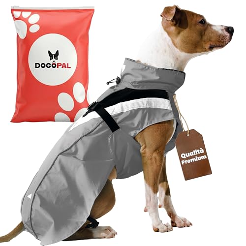 DOGOPAL Impermeabile catarifrangente per cane | Giacca antipioggia leggera con apertura per guinzaglio, taglie grandi, medie, piccole (Grigio, L)