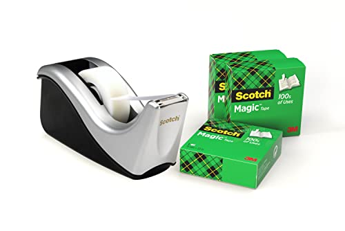 Scotch C60 Desk Tape Dispenser - Silver - with 4 Rolls of Scotch Magic Tape - 19 mm x 33 m（Amazon）