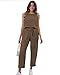 PJFPJF 2 Piece Sets For Women 2025 Summer Matching Wide Leg Crop Pants Outfits Travel Vacation Beach Lounge Sets (Khaki, L)