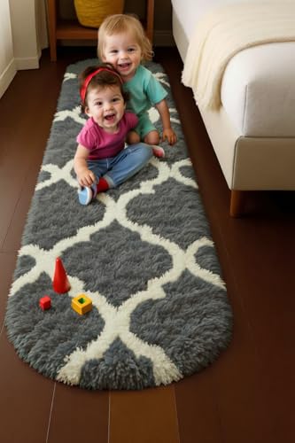 Image of Fluffy Silky Micro Fiber Polyster Carpet /Runner for Bedroom, Study Room, Playing Room, Guest Room ETC. 3x5 feet Feet, (Grey and Ivory M II)
