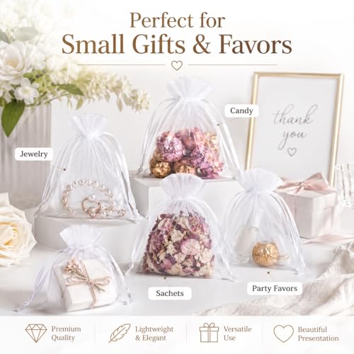 Image of Hopttreely 50pcs White Organza Bags, 4x4.72 inch Mesh Bags Drawstring Gift Bags Jewelry Pouches for Candy Wedding Favors Christmas, Bridal Showers, Candy, Jewelry & Goodie Bags