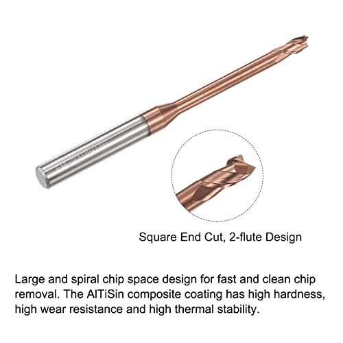Image of uxcell Square Nose End Mill, 2.5mm Solid Carbide AlTiSin Coated Long Reach CNC Router Bits 2 Flutes Milling Cutter with Extended Neck, 25mm Cutting Length 4mm Shank