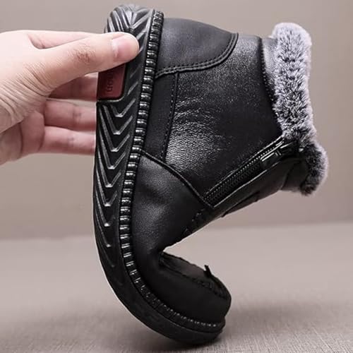 Women's Winter Waterproof Non-Slip Thick Plush Fur Lined Ankle Snow Boots,Mama Cotton Leather Shoes with Zipper4