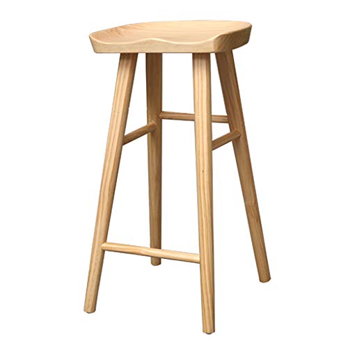 Tabouret De Bar en Bois avec Repose-Pieds Chaise Haute Occasionnelle Moderne de ménage pour Comptoir café Petit déjeuner de Cuisine Pub, 3 Couleurs - (Hauteur du siège: 65/75 cm) Cover