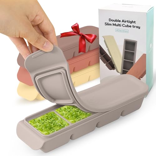 Image of Firgi Silicone Ice Cube Freezer Tray with Lid, 100% Food-Grade Platinum Silicone,Leak Resistance & Dishwasher Safe for Baby Food Prep,Breast Milk,Purees - Korean Made (4 Sets 1.7 oz/4 Sections)
