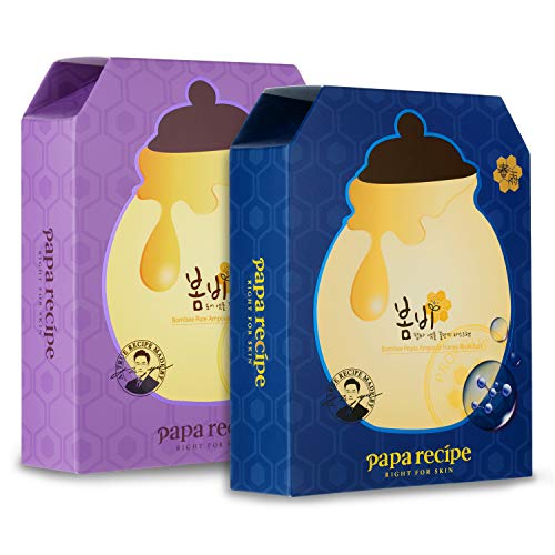 Papa Recipe Bombee Pepta Ampoule Honey Mask Pack + Pore Ampoule Honey Mask Pack. Korean Sheet Mask, Rich Moisturizing Mask 20 sheets.
