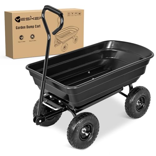 Yesker Garden Carts - 600lbs Dump Wagon with All Terrain Inflatable Wheels for Yard Lawn Farms Gardening - Heavy Duty Utility Outdoor Hauling Wheelbarrow
