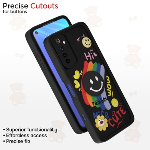 Image of Pikkme Back Cover for Realme 6 / 6i | Soft Silicone| Cute Rainbow Smile & 3D Cartoon Flower Design | Shockproof Raised Camera Protection Bumper Case (Black)