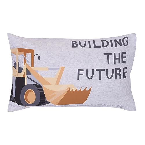 Image of Everything Kids Trucks Gray, Red, Blue, and Yellow Building The Future 4 Piece Toddler Bed Set - Comforter, Fitted Bottom Sheet, Flat Top Sheet, and Reversible Pillowcase