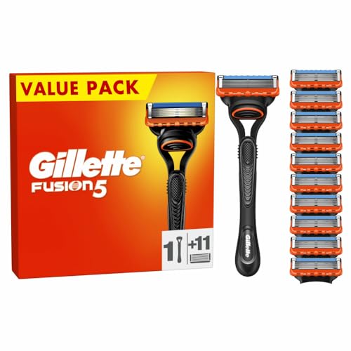 Gillette Fusion5 - Afeitadora para hombre, 1 maquinilla de afeitar Gillette, 11 recambios de cuchillas, con lubrastrip para un afeitado de cerca