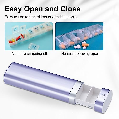 Image of Betife Travel Pill Organizer Weekly 7 Day, Compact Daily Pill Box, Portable Medicine Case for Vitamins Supplements, Drawer-Shaped (Purple)