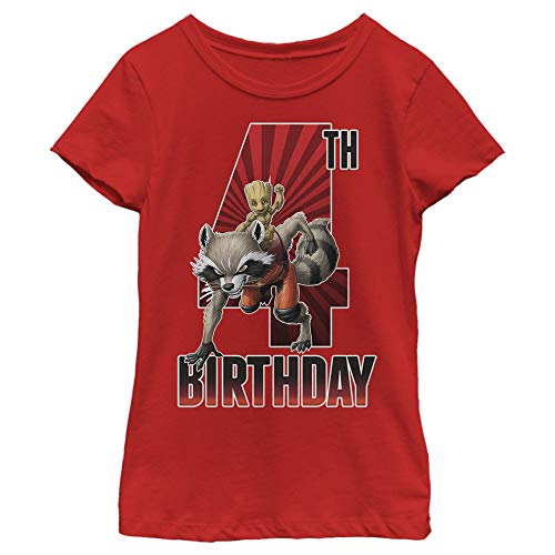 Marvel Girl's Groot 4TH Bday T-Shirt, Red, Small