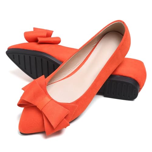 Image of WENJIAZHIZHI Square Toe Bow Ballet Slip-On | Classic Suede Finish,Chic Bow Detail,Effortless Everyday Style,Wedding Party Office,Plus Size Available