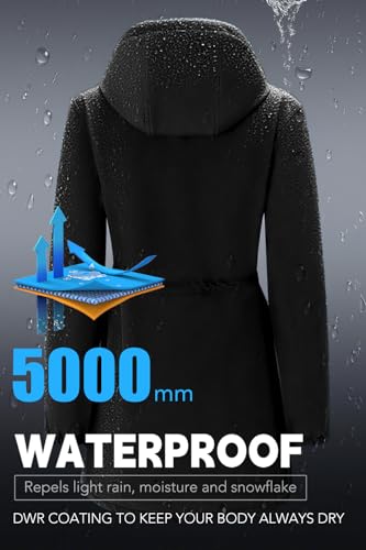 Image of FARVALUE Women's Long Softshell Jacket Waterproof Lightweight Warm Windproof Hooded Fleece Lined Rain Coat for Outdoor
