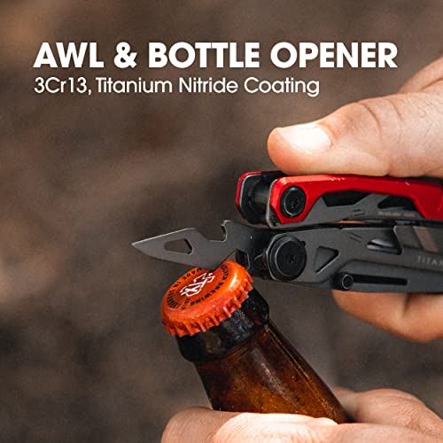 True Utility Ti Locking Pocket Multi-Tool, 8-In-1 Tool Kit, Titanium Nitride Frame, All-In-One Edc Asset For Camping, Hunting, Fishing, And Hiking, Silver/Red, One Size #TOP7