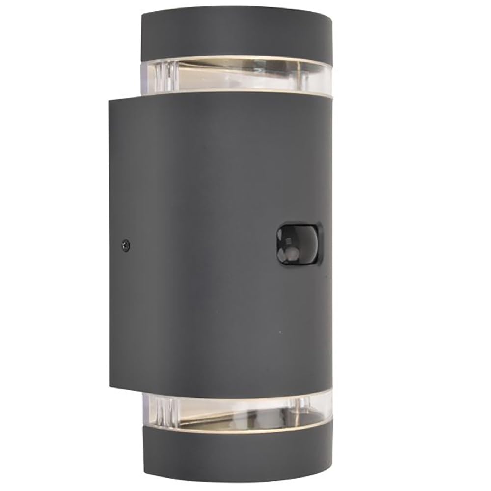 Britalia Anthracite Dark Grey Outdoor Modern Up & Down Half Cylindrical Wall Light with PIR Motion Sensor | IP44 Rated | 24cm Height | 2 x GU10 Lamps Required | Garden - Patio - Driveway