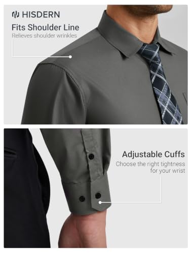 Image of HISDERN Mens Dress Shirt with Tie Pocket Square Set Classic Button Down Shirt Matching Tie Long Sleeve Shirts