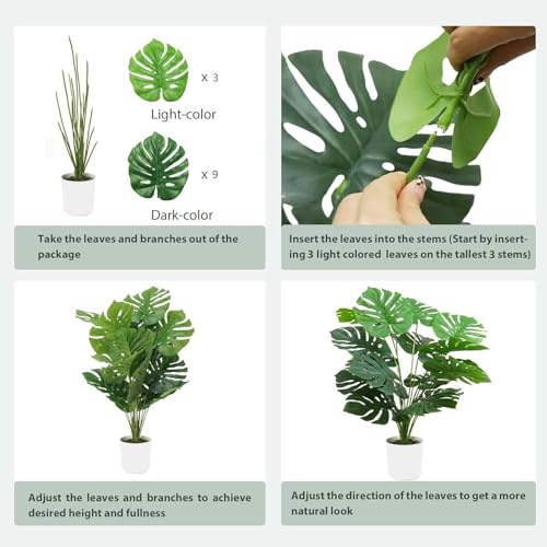 Laelfe Monstera Kunstpflanze im Topf, Künstliche Blattpflanze Splitphilo Pflanzen Plastik Tropische Palme Grünpflanze Deko für Haus Wohnzimmer Schlafzimmer Büro Tischdekorationen (Monstera-60cm) – Bild 6